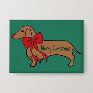 Christmas Dachshund Puppy Button