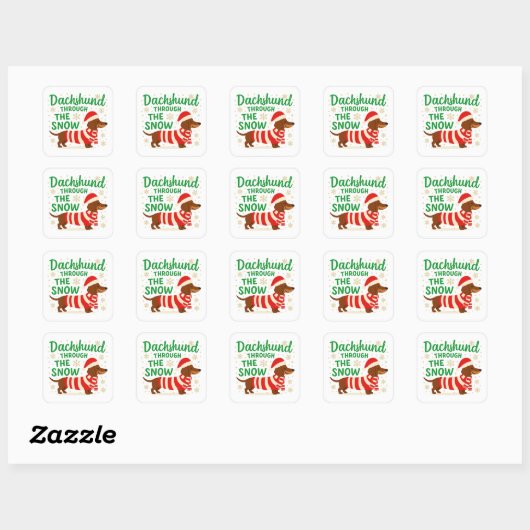 Christmas Dachshund Square Sticker (Feuille)
