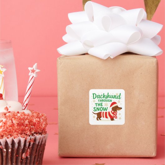 Christmas Dachshund Square Sticker (Fête)