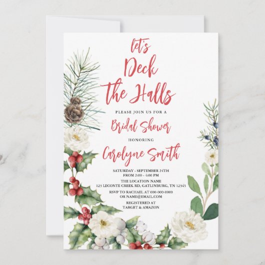 Christmas Deck the Halls Bridal Shower Invitation (Devant)