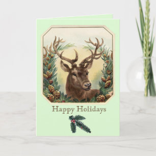 CHRISTMAS DEER MET PIJNCONS CROWN MINT GROEN FEESTDAGEN KAART