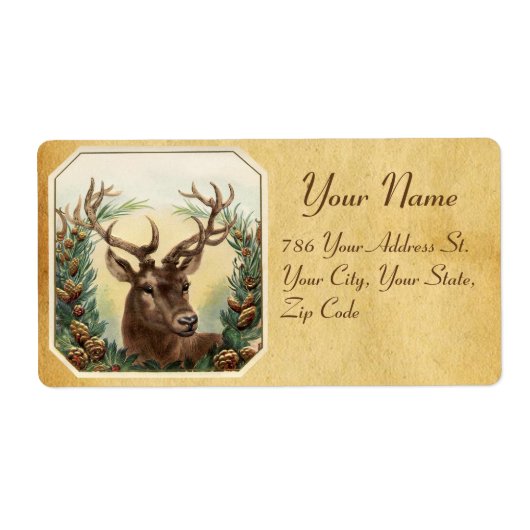 CHRISTMAS DEER MET PIJNCONS CROWN PARCHCHMENT ETIKET (Voorkant)
