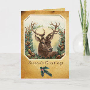 CHRISTMAS DEER MET PIJNCONS CROWN PARCHCHMENT FEESTDAGEN KAART