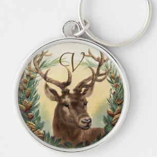 CHRISTMAS DEER, PINE CONS CROWN MONOGRAM LETTER SLEUTELHANGER
