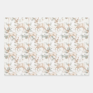 Christmas Deer Pine Twigs Inpakpapier Vel