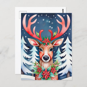 Christmas Deer Snowy Forest Briefkaart