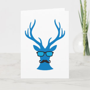 Christmas deer with mustache and nerd glasses feestdagen kaart