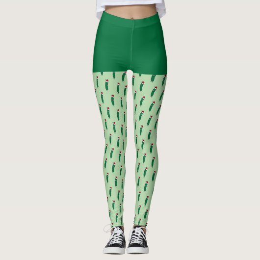 Christmas Dill Pickle wearing a Santa Hat Leggings (Voorkant)