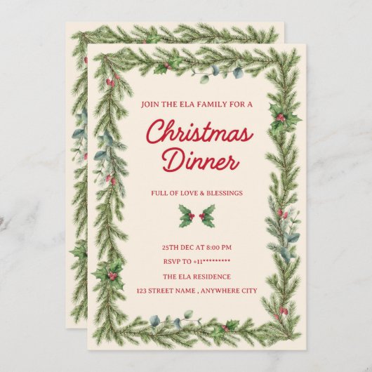 Christmas Dinner Invitation card (Devant / Derrière)