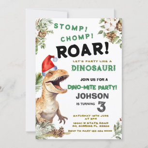 Christmas Dino Stomp Chomp Roar Verjaardag Kaart