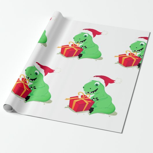 CHRISTMAS DINOSAUR MET Sinterlagpapier Cadeaupapier (Uitgerold)