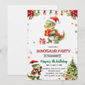 Christmas dinosaur party invitation (Devant / Derrière)