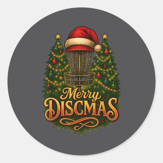 Christmas Disc Golf Merry Discmas Ronde Sticker (Voorkant)