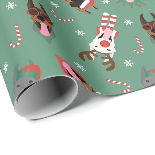 Christmas Dobermann Honden Cadeaupapier (Rol Hoek)