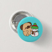 Christmas Dog and Snowman Ronde Button 3,2 Cm (Voorkant /achterkant)