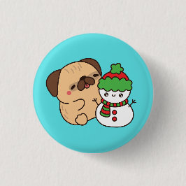 Christmas Dog and Snowman Ronde Button 3,2 Cm