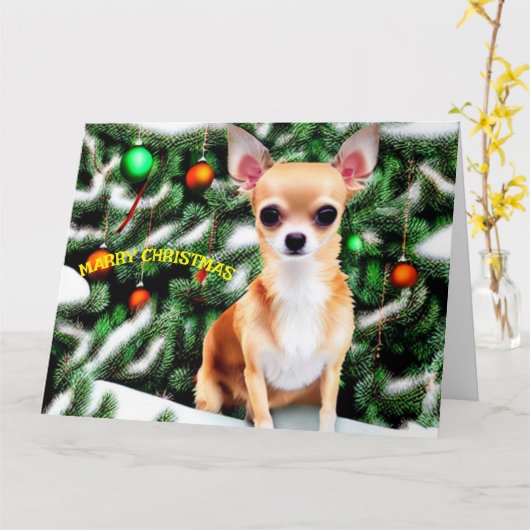 Christmas Dog Chihuahua Kaart (Gele Bloem)
