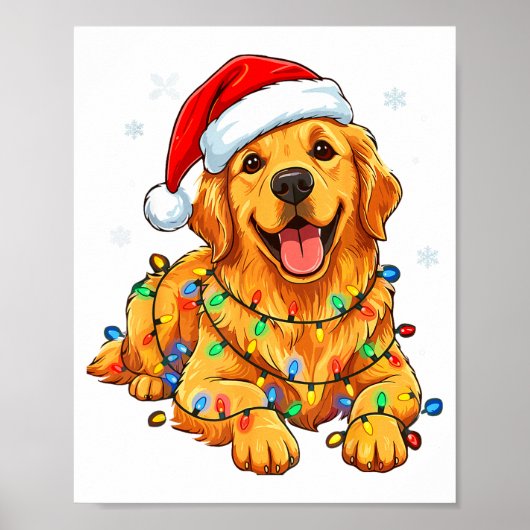 Christmas Dog Golden Retriever Lights Xmas Poster (Voorkant)