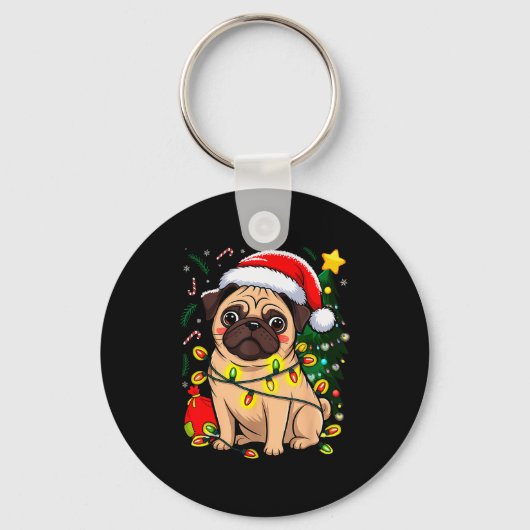 Christmas Dog Santa Clause Pug Puppy X-mas  Sleutelhanger (Voorkant)