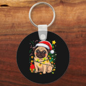 Christmas Dog Santa Clause Pug Puppy X-mas  Sleutelhanger (Voorkant)