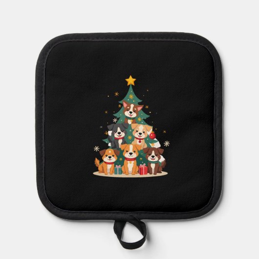 Christmas Dog Tree T-Shirt Cute Funny Puppy Dogs X Pannenlap (Voorkant)