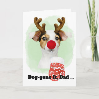 Christmas Dog w/Antlers for Dad Holiday Card Feestdagen Kaart