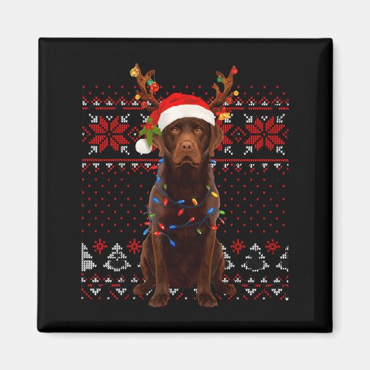 Christmas Dog With Hat And Lights - Funny Holiday Magneet (Voorkant)