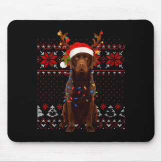 Christmas Dog With Hat And Lights - Funny Holiday Muismat