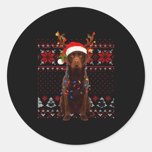 Christmas Dog With Hat And Lights - Funny Holiday  Ronde Sticker (Voorkant)