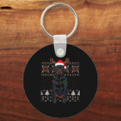 Christmas Dog With Hat And Lights - Funny Holiday  Sleutelhanger (Voorkant)