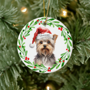 Christmas Dog Yorkie Yorkshire Terrier Feestdagen Keramisch Ornament