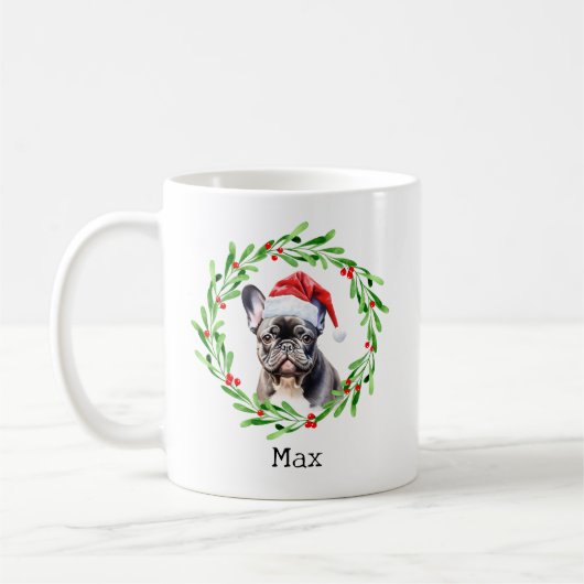 Christmas Dog Zwart Frenchie Frans Bulldog Santa Koffiemok (Links)