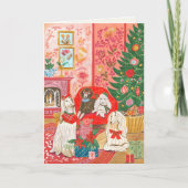 Christmas Dogs Afghan Hound Hand drawn Feestdagen Kaart (Voorkant)