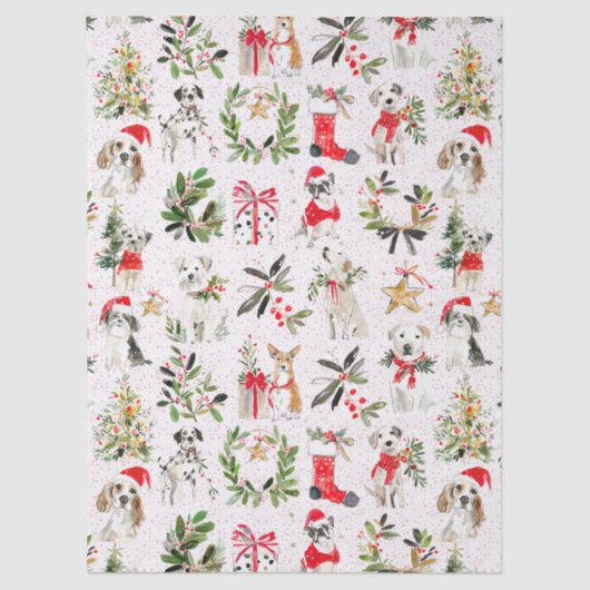 Christmas dogs and greenery pattern tissuepapier (Voorkant)