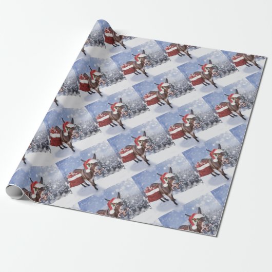 Christmas donkey with funny red hat cadeaupapier (Uitgerold)