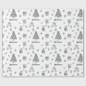 Christmas Doodle Custom Naam Gepersonaliseerd Cadeaupapier (Vlak)