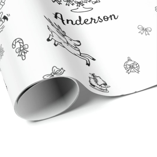 Christmas Doodle Custom Naam Gepersonaliseerd Cadeaupapier (Rol Hoek)