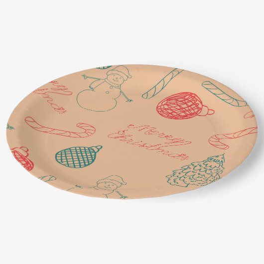 Christmas Doodle Pattern | Snowmen, Trees & Candy  Papieren Bordje (Gekanteld)