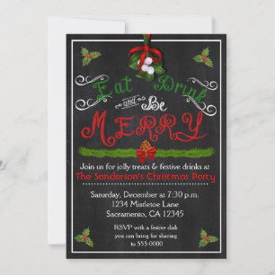 Christmas Eat Drink Invitation Vintage Chalkboard