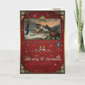 Christmas Elegance Kaart, Winter Village en Holly Feestdagen Kaart (Voorkant)