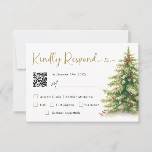 Christmas Elegant Wedding RSVP Card with Qr Code (Voorkant)