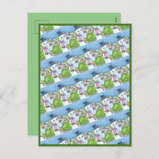 CHRISTMAS ELEPHANT BOUWT CUTE PACHYDERM SNOWMAN FEESTDAGENKAART (Voorkant / Achterkant)