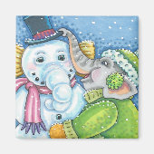 CHRISTMAS ELEPHANT BOUWT CUTE PACHYDERM SNOWMAN MAGNEET (Voorkant)