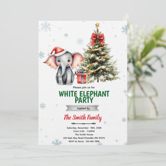 Christmas Elephant Party Invitation Kaart (Staand voorkant)