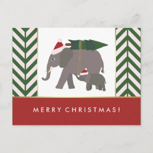 Christmas Elephants with Hats, Tree, and Chevron Feestdagenkaart