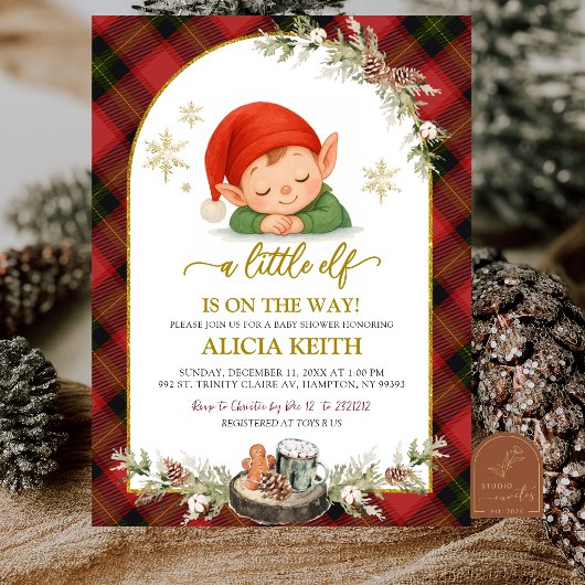 Christmas Elf Boy Baby Shower Invitation Kaart