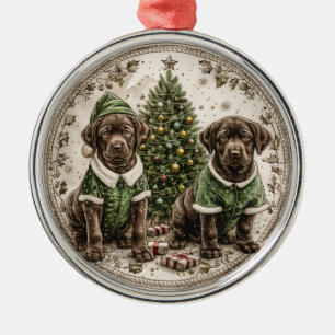 Christmas Elf Labrador Retriever Puppy Metalen Ornament