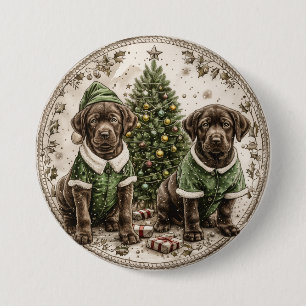 Christmas Elf Labrador Retriever Puppy Ronde Button 7,6 Cm