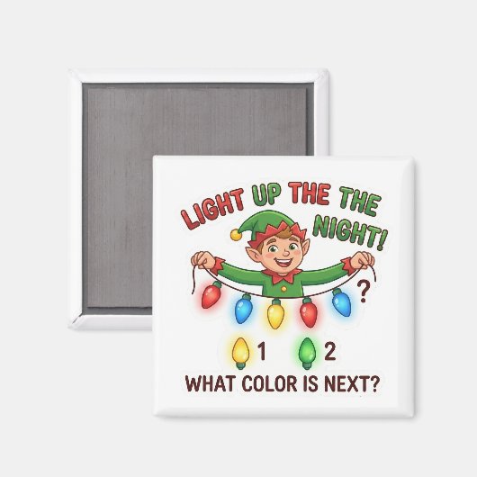Christmas Elf Lights Pattern Logic Game Magnet (Recto/Verso)