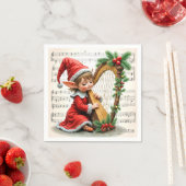 Christmas Elf Playing a Harp Servet (Insitu)